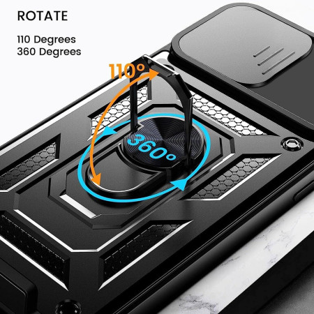 Husa telefon compatibila Honor 90 Lite, Slide & Snap Premium, Magnetic Ring Holder, Negru