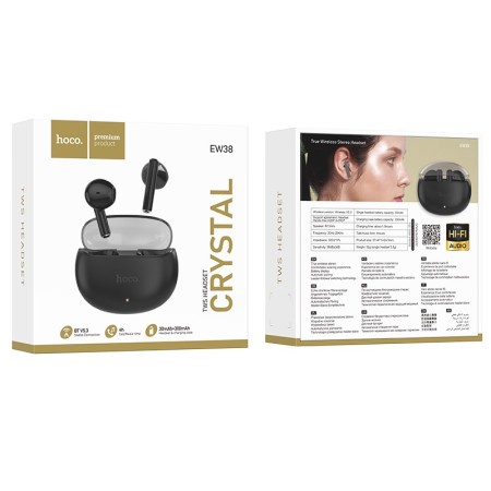 Casti Fara Fir BT5.3, Stereo, Hi-Fi - Hoco Crystal (EW38) - Black