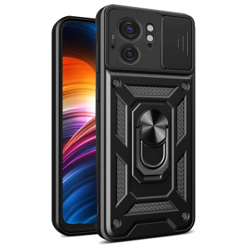 Husa telefon compatibila Motorola Edge 40 / Edge 2023, Slide & Snap Premium, Magnetic Ring Holder, PopGrip, Anti-Shock, Negru