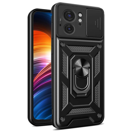Husa telefon compatibila Motorola Edge 40 / Edge 2023, Slide & Snap Premium, Magnetic Ring Holder, PopGrip, Anti-Shock, Negru