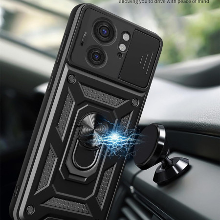 Husa telefon compatibila Motorola Edge 40 / Edge 2023, Slide & Snap Premium, Magnetic Ring Holder, PopGrip, Anti-Shock, Negru