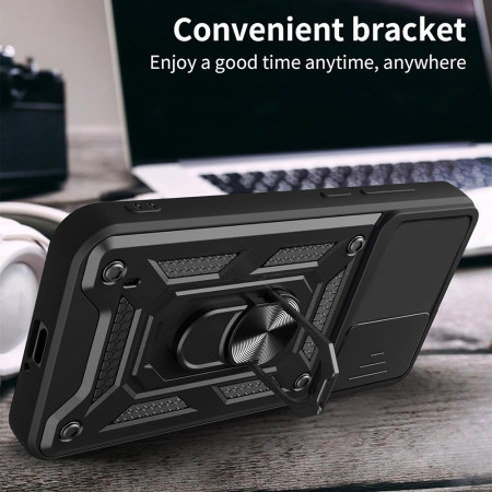 Husa telefon compatibila Motorola Edge 40 / Edge 2023, Slide & Snap Premium, Magnetic Ring Holder, PopGrip, Anti-Shock, Negru