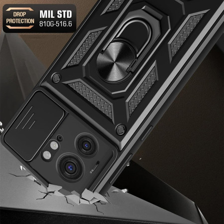 Husa telefon compatibila Motorola Edge 40 / Edge 2023, Slide & Snap Premium, Magnetic Ring Holder, PopGrip, Anti-Shock, Negru