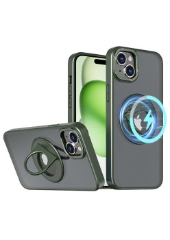 Husa pentru iPhone 15 - Techsuit MagSafe Ghost Holder Series - Matte Green