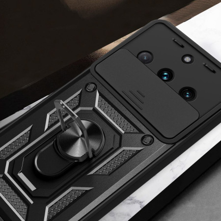 Husa telefon compatibila Realme 11, Slide & Snap Premium, Magnetic Ring Holder, Negru