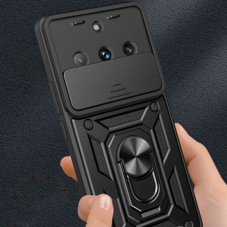 Husa telefon compatibila Realme 11, Slide & Snap Premium, Magnetic Ring Holder, Negru