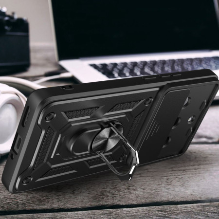 Husa telefon compatibila Realme 11, Slide & Snap Premium, Magnetic Ring Holder, Negru
