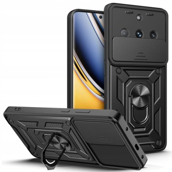 Husa telefon compatibila Realme 11 Pro / 11 Pro Plus, Slide & Snap Premium, Magnetic Ring Holder, Negru