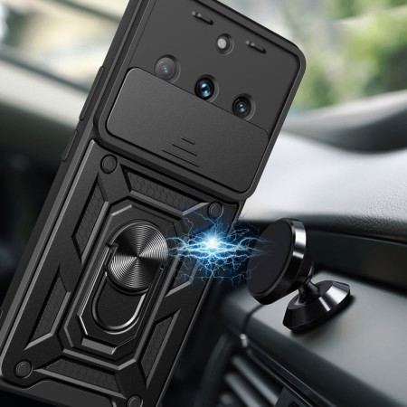 Husa telefon compatibila Realme 11 Pro / 11 Pro Plus, Slide & Snap Premium, Magnetic Ring Holder, Negru