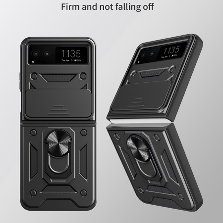 Husa telefon compatibila Motorola Razr 40, Slide & Snap Premium, Magnetic Ring Holder, Negru