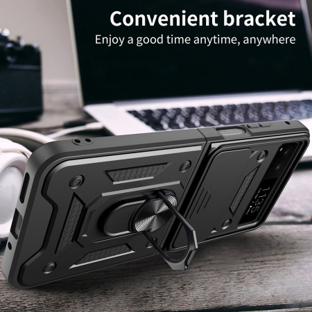 Husa telefon compatibila Motorola Razr 40, Slide & Snap Premium, Magnetic Ring Holder, Negru