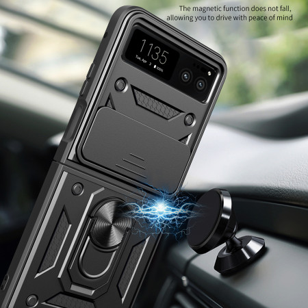 Husa telefon compatibila Motorola Razr 40, Slide & Snap Premium, Magnetic Ring Holder, Negru