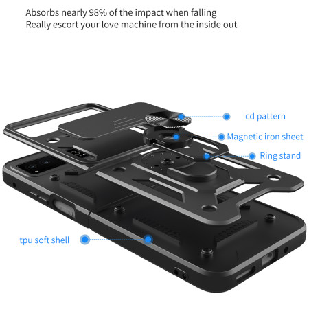 Husa telefon compatibila Motorola Razr 40, Slide & Snap Premium, Magnetic Ring Holder, Negru