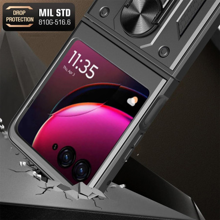 Husa telefon compatibila Motorola Razr 40 Ultra, Slide & Snap Premium, Magnetic Ring Holder, Negru