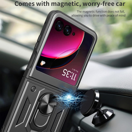 Husa telefon compatibila Motorola Razr 40 Ultra, Slide & Snap Premium, Magnetic Ring Holder, Negru