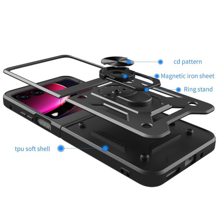 Husa telefon compatibila Motorola Razr 40 Ultra, Slide & Snap Premium, Magnetic Ring Holder, Negru