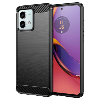 Husa Carbon compatibila Motorola Moto G84, Tech AntiSoc, Negru
