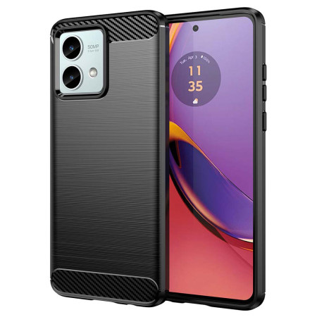 Husa Carbon compatibila Motorola Moto G84, Tech AntiSoc, Negru