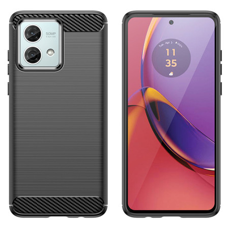 Husa Carbon compatibila Motorola Moto G84, Tech AntiSoc, Negru
