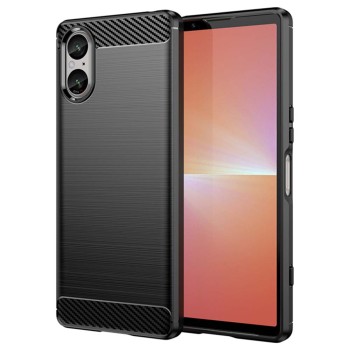 Husa Carbon compatibila Sony Xperia 5 V, Tech AntiSoc, Negru