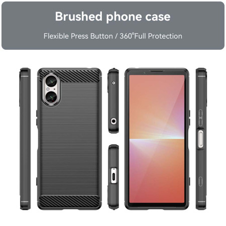 Husa Carbon compatibila Sony Xperia 5 V, Tech AntiSoc, Negru