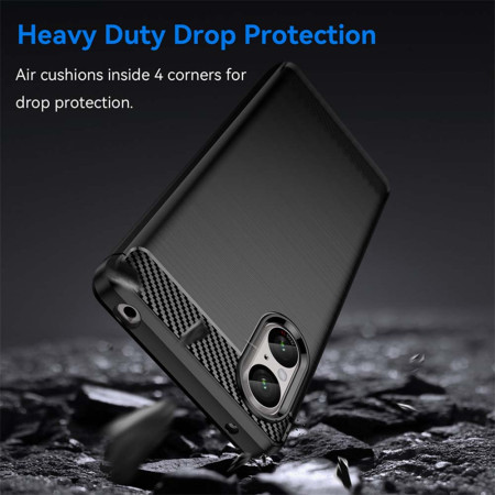 Husa Carbon compatibila Sony Xperia 5 V, Tech AntiSoc, Negru