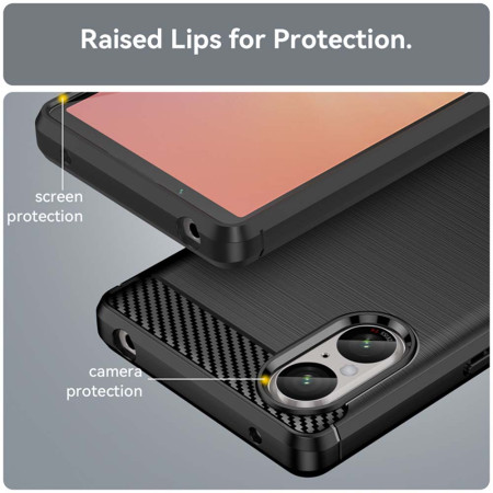 Husa Carbon compatibila Sony Xperia 5 V, Tech AntiSoc, Negru