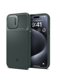 Husa iPhone 15 Pro - Spigen Optik Armor - Abyss Green