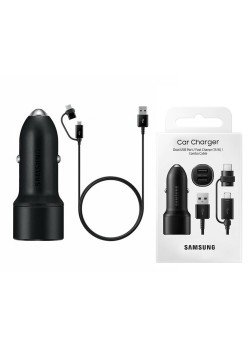 Incarcator Auto 2xUSB, 15W, 2A + Cablu Type-C - Samsung (EP-L1100WBEGEU) - Black (Blister Packing)