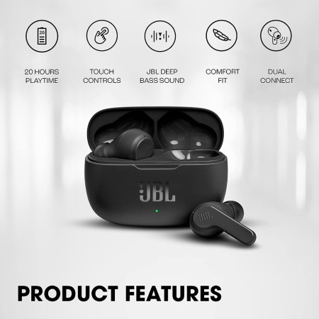 JBL - Wireless Earbuds (Wave 200) - Bluetooth 5.0, True Wireless, Microphone, Voice Assistant, Siri - White