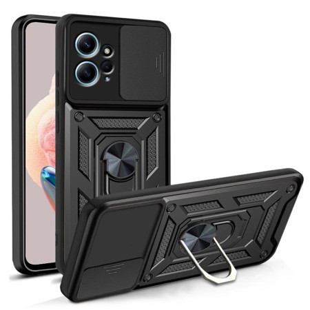 Husa telefon compatibila Xiaomi Redmi Note 12 4G, Slide & Snap Premium, Magnetic Ring Holder, Negru