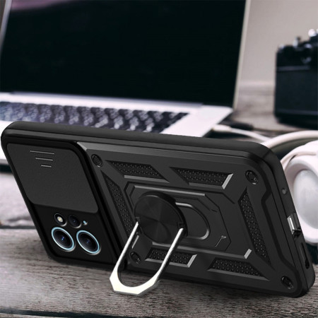 Husa telefon compatibila Xiaomi Redmi Note 12 4G, Slide & Snap Premium, Magnetic Ring Holder, Negru