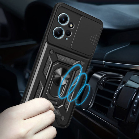 Husa telefon compatibila Xiaomi Redmi Note 12 4G, Slide & Snap Premium, Magnetic Ring Holder, Negru