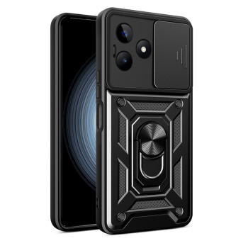 Husa telefon compatibila Realme C53, Slide & Snap Premium, Magnetic Ring Holder, PopGrip, Anti-Shock, Negru