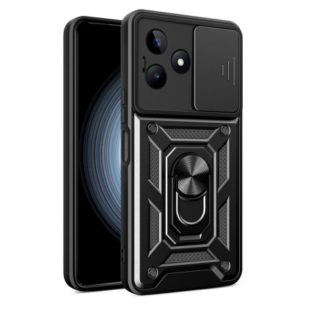 Husa telefon compatibila Realme C53, Slide & Snap Premium, Magnetic Ring Holder, PopGrip, Anti-Shock, Negru