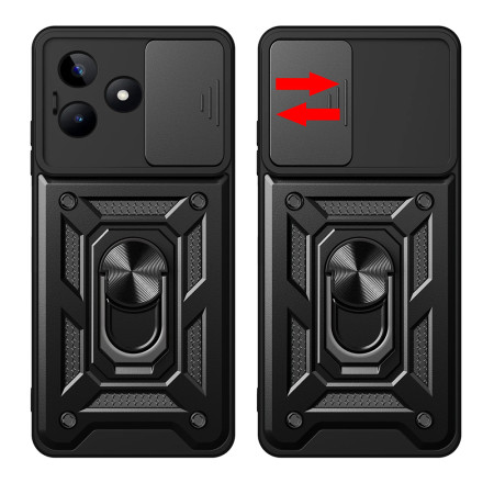 Husa telefon compatibila Realme C53, Slide & Snap Premium, Magnetic Ring Holder, PopGrip, Anti-Shock, Negru