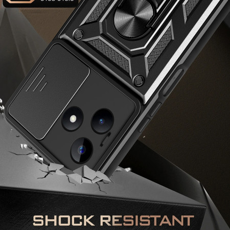 Husa telefon compatibila Realme C53, Slide & Snap Premium, Magnetic Ring Holder, PopGrip, Anti-Shock, Negru