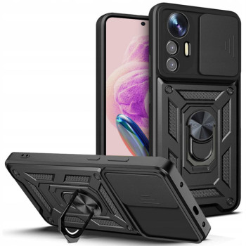Husa telefon compatibila Xiaomi Redmi Note 12S, Slide & Snap Premium, Magnetic Ring Holder, PopGrip, Anti-Shock, Negru