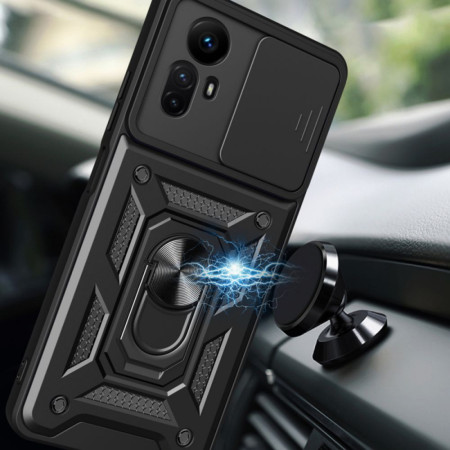 Husa telefon compatibila Xiaomi Redmi Note 12S, Slide & Snap Premium, Magnetic Ring Holder, PopGrip, Anti-Shock, Negru