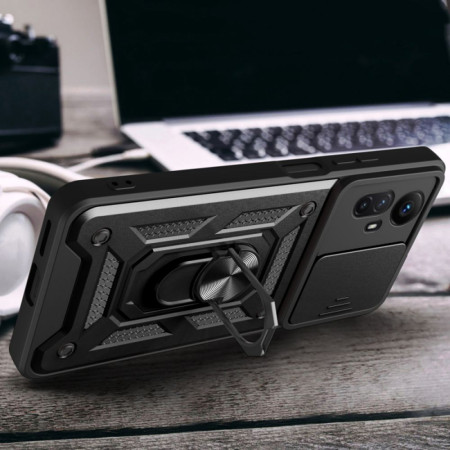 Husa telefon compatibila Xiaomi Redmi Note 12S, Slide & Snap Premium, Magnetic Ring Holder, PopGrip, Anti-Shock, Negru