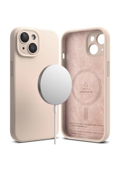 Husa pentru iPhone 15 Plus - Ringke Silicone Magnetic - Pink Sand