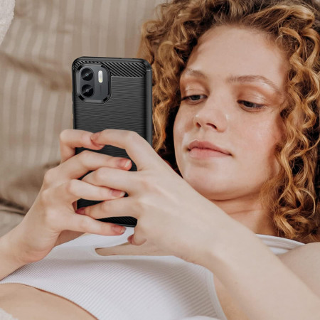 Husa Carbon compatibila Xiaomi Redmi A1 Plus / A2 Plus, Tech AntiSoc, Negru