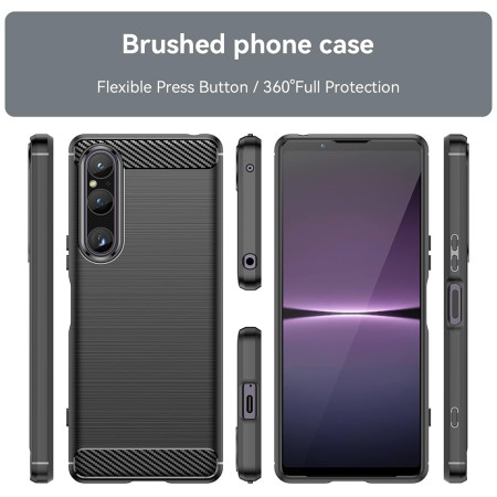 Husa Carbon compatibila Sony Xperia 1 V, Tech AntiSoc, Negru