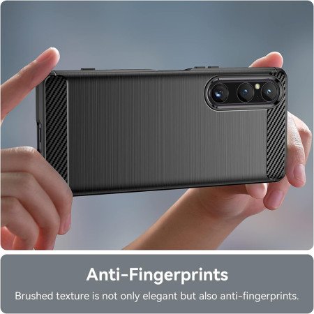 Husa Carbon compatibila Sony Xperia 1 V, Tech AntiSoc, Negru