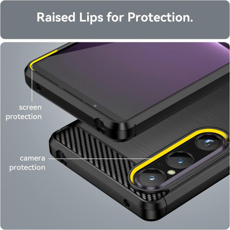 Husa Carbon compatibila Sony Xperia 1 V, Tech AntiSoc, Negru