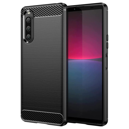 Husa Carbon compatibila Sony Xperia 10 V, Tech AntiSoc, Negru
