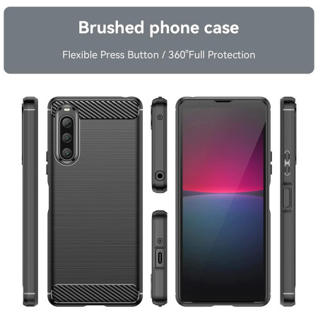 Husa Carbon compatibila Sony Xperia 10 V, Tech AntiSoc, Negru