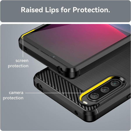 Husa Carbon compatibila Sony Xperia 10 V, Tech AntiSoc, Negru