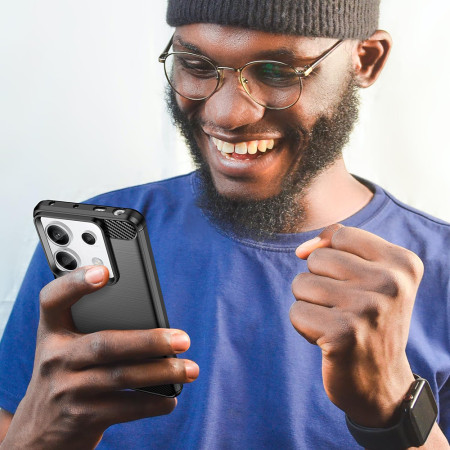 Husa Carbon compatibila Xiaomi Redmi Note 13 Pro, Tech AntiSoc, Negru