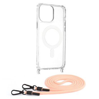 Husa MagSafe compatibila Apple iPhone 13 Pro Max, Atasare Magnetica, Cu Snur Detasabil, Pink
